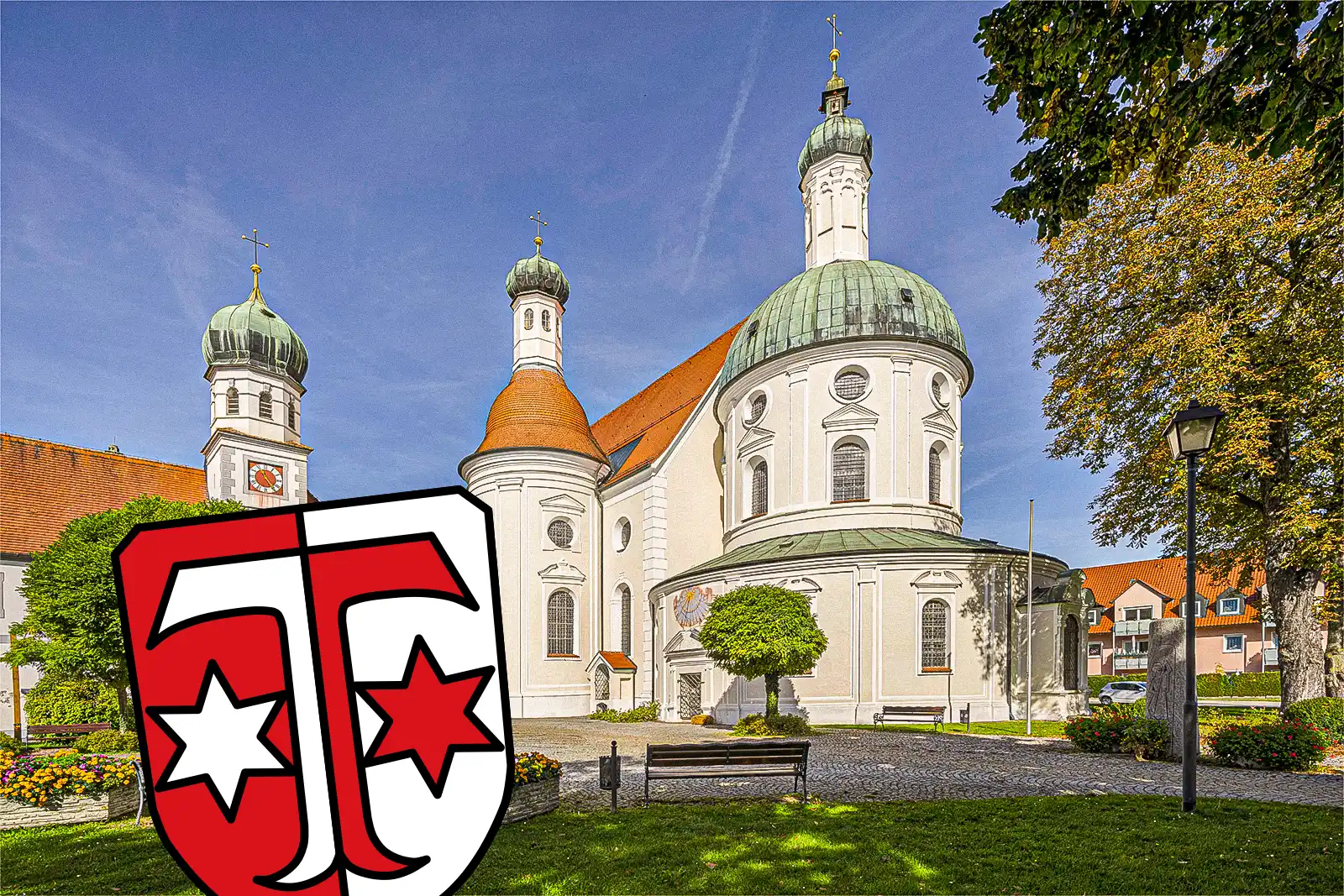 Klosterlechfeld Lechfeld Schwaben Bayern Wallfahrtskirche Maria Hilf Kloster Kalvarienberg Franziskusbrunnen Franziskanerplatz Obelisk