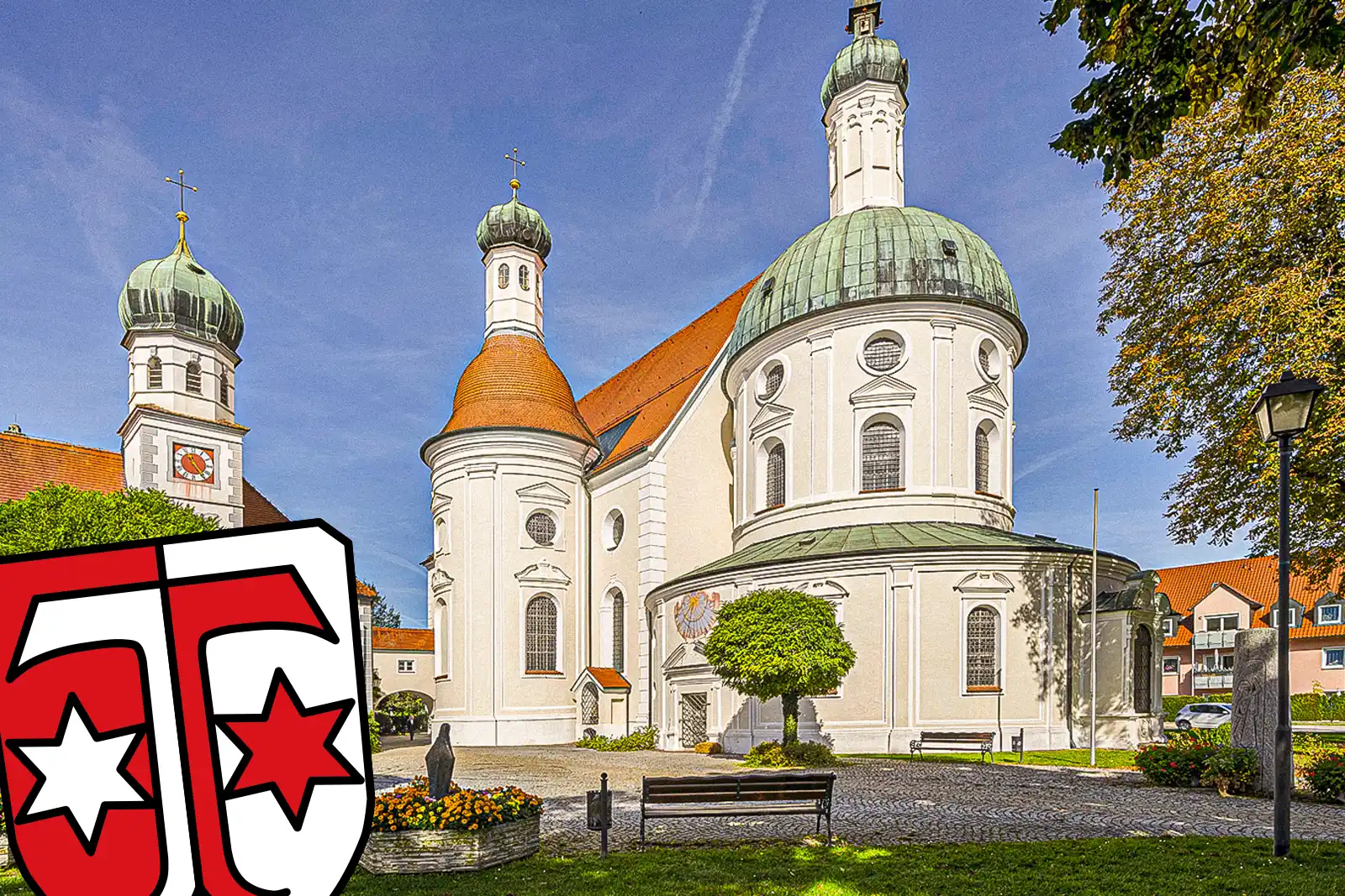 Klosterlechfeld Lechfeld Schwaben Bayern Wallfahrtskirche Maria Hilf Kloster Kalvarienberg Franziskusbrunnen Franziskanerplatz Obelisk